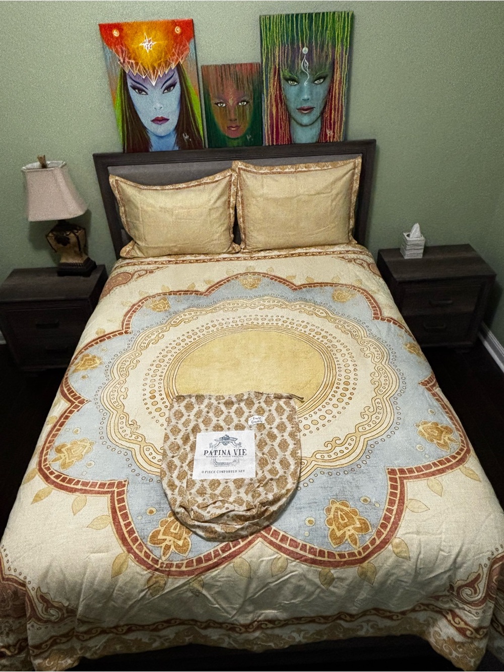 Chic Gold & Blue Medallion Comforter Set